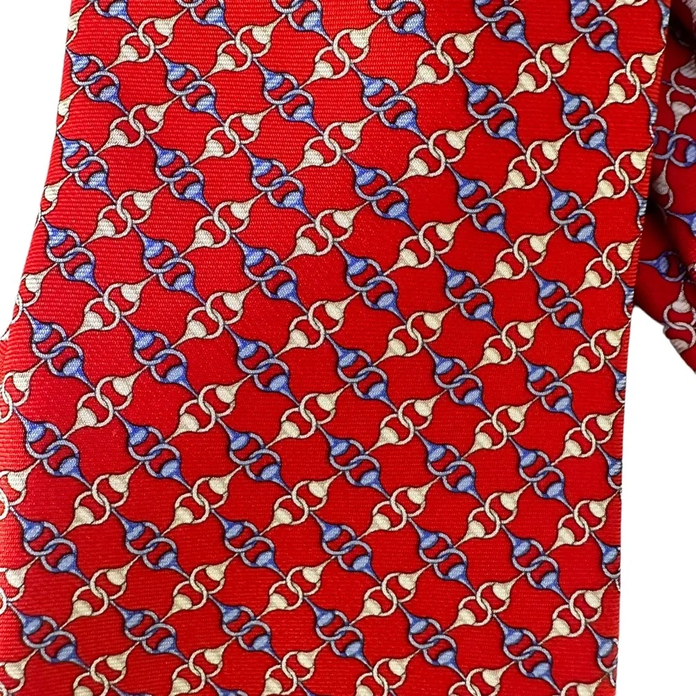 Brooks Brothers Men's Necktie Red White Blue Chain Link Equestrian 100% Silk Tie